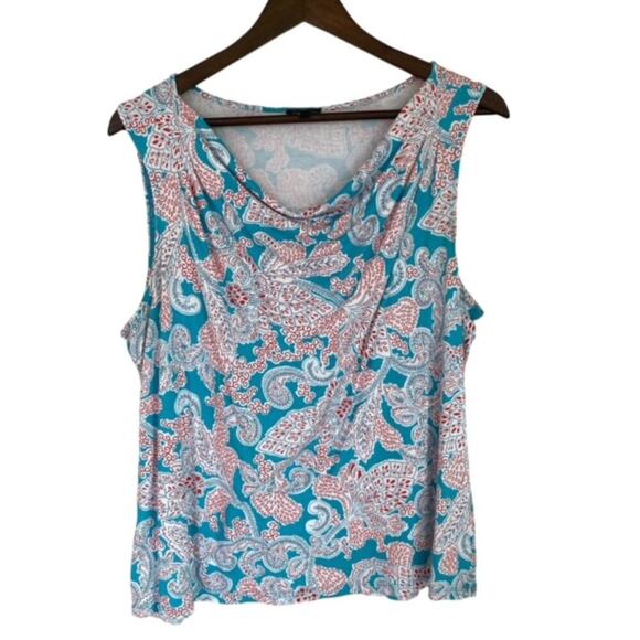 Talbots Teal and White Paisley Sleeveless Blouse - XL Petite - Picture 1 of 4